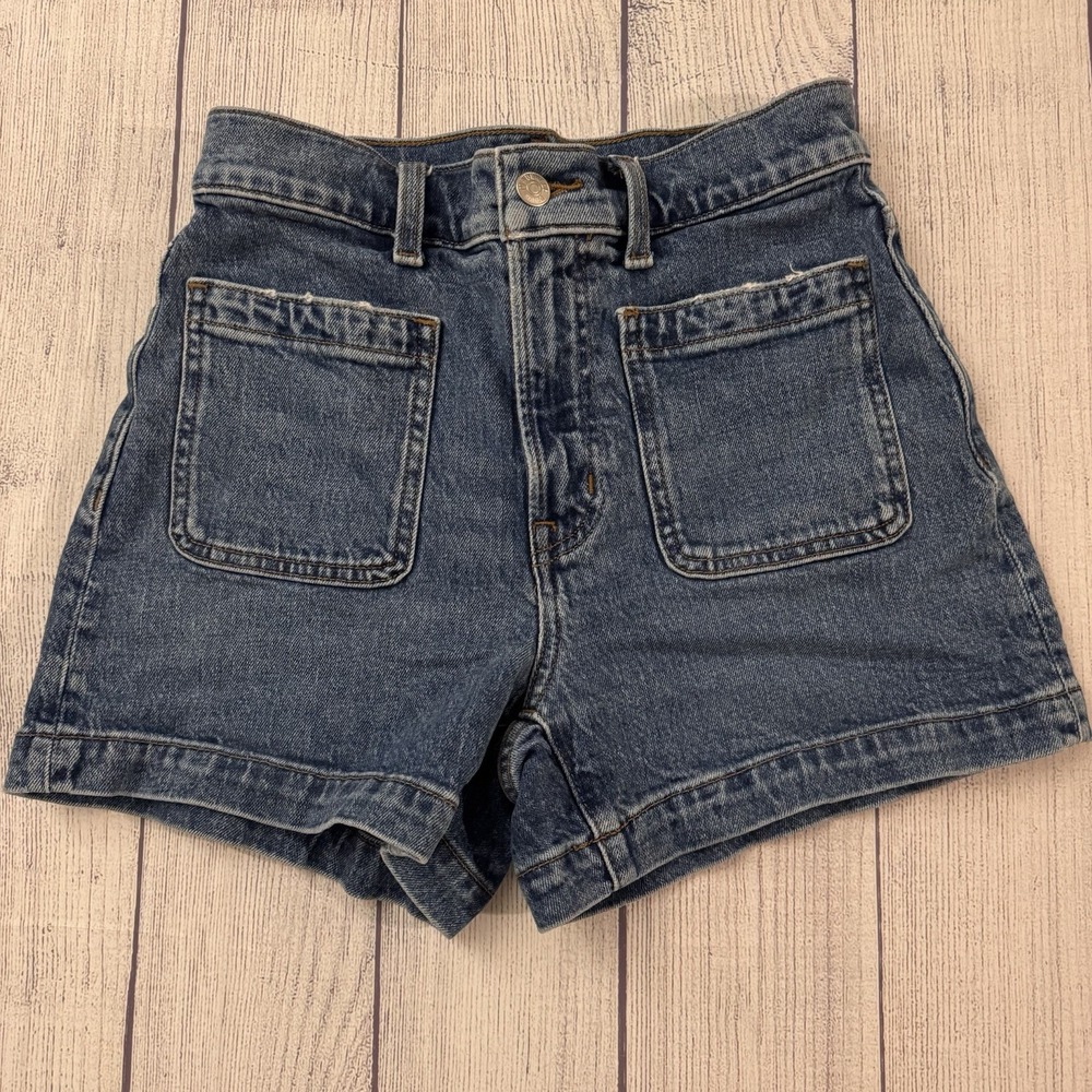 Madewell The Emmett Denim Shorts Women's 26 Blue High Rise Patch Pocket Stretch